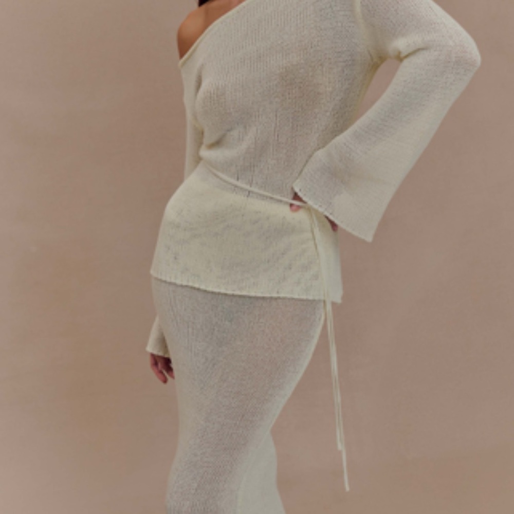 Cream Knit Off-Shoulder Dress